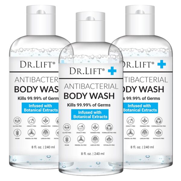 Antibacterial Body Wash, 8 oz (3-Pack) - Gentle & Effective Shower Gel - Made in America