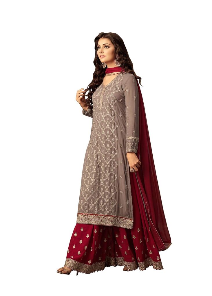 RUDRAPRAYAG Women's Georgette Semi Stitched Sharara Salwar Suit (47001_Red)