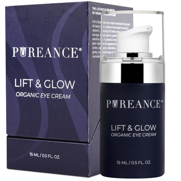 PUREANCE Organic Eye Cream for Dark Circles and Puffiness for Menopausal Skin I Anti Aging Eye Cream for Women with Kakadu Plum I Reduces Dark Circles and Under Eye Bags 0.5 Fl Oz
