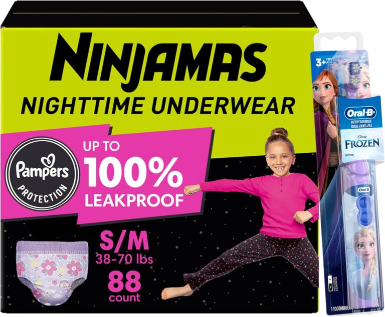 Pampers Ninjamas + Oral-B Toothbrush, Nighttime Training Pants Girls, 88 Count Size S/M & Oral-B Power Kid's Toothbrush Disney's Frozen