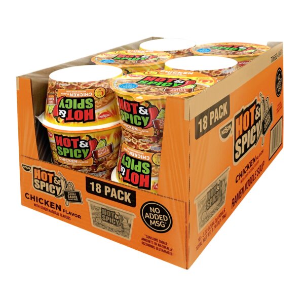 Nissin, Hot & Spicy Noodle Bowl, Chicken, 3.32 oz, 18-Count