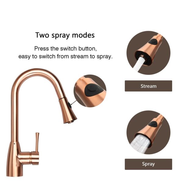 Copper Pull Down Kitchen Faucet with Deck Plate Modern Style - 8.4x16"