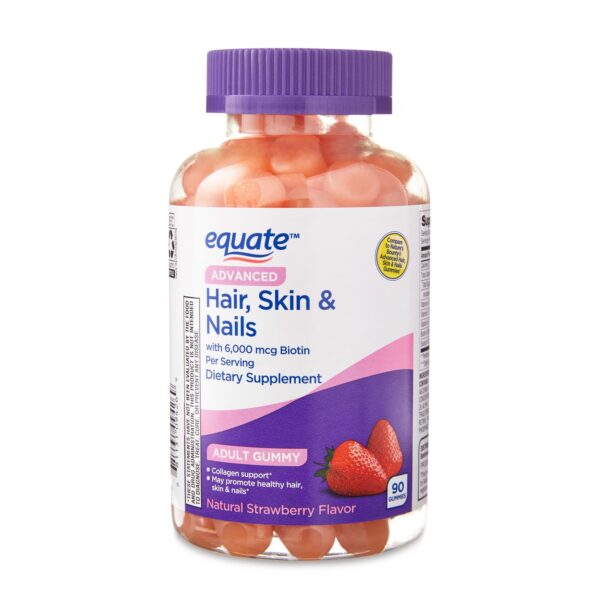 Equate Advanced Hair, Skin & Nails Gummies Dietary Supplement, 90 Count