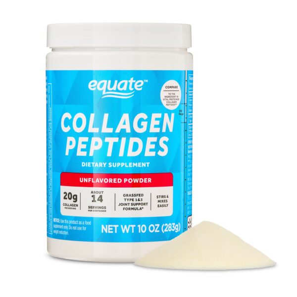 Equate Grass Fed Hydrolyzed Bovine Collagen Peptides Type 1 & 3 Dietary Supplement Powder, Unflavored, 10 oz