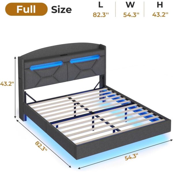 Floating Bed Frame Type-C Charging Station& Hidden Storage Headboard