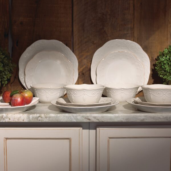 French Perle White 12-Piece Dinnerware Set