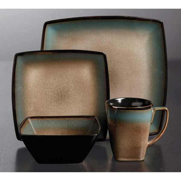 Gibson Elite Tequesta 16 Piece Square Dinnerware Set, Taupe