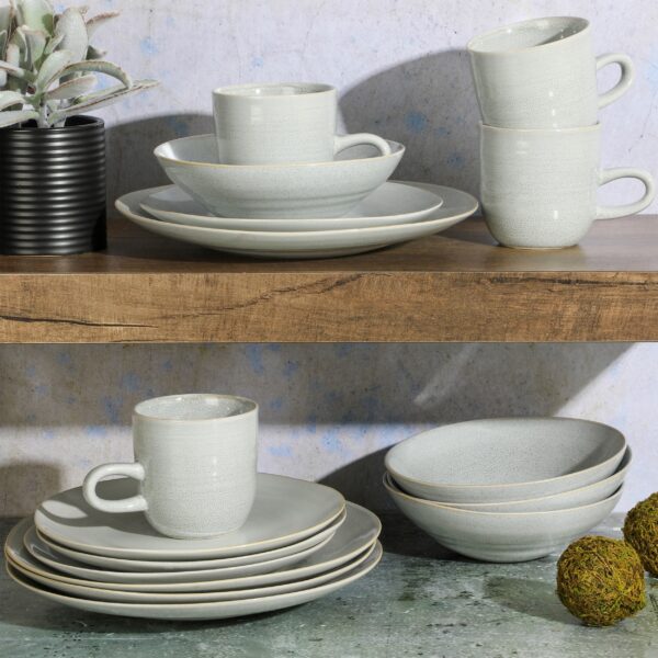 Laurie Gates Ravenna 16 Piece Round Stoneware Dinnerware Set in Grey - 16 Pieces