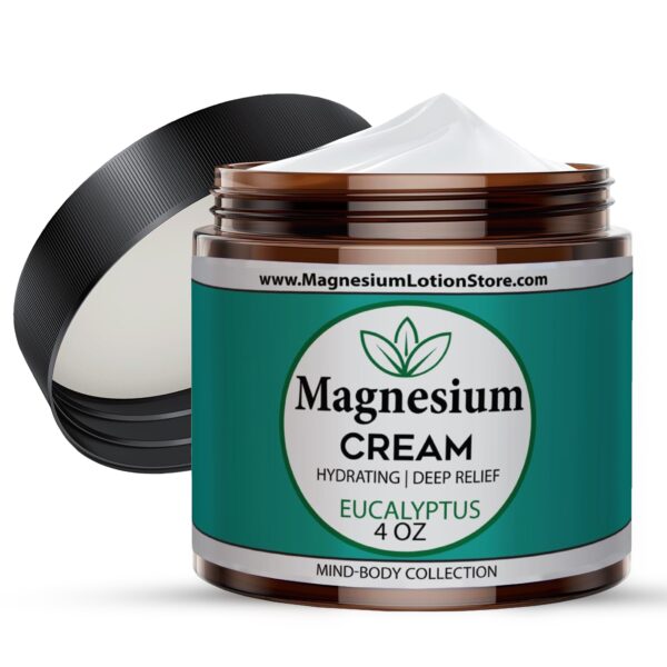 Magnesium Cream for Calm, Sleep, Restless Legs, Sore Muscle, Cramps, Eucalyptus scent, 4oz USA Made