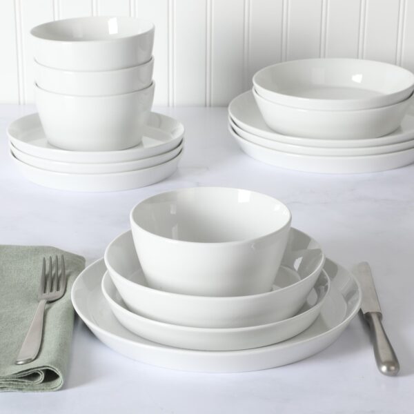 Martha Stewart Selma Chip & Scratch Resistant Dinnerware Set, Plates and Bowls Dishes Set, White