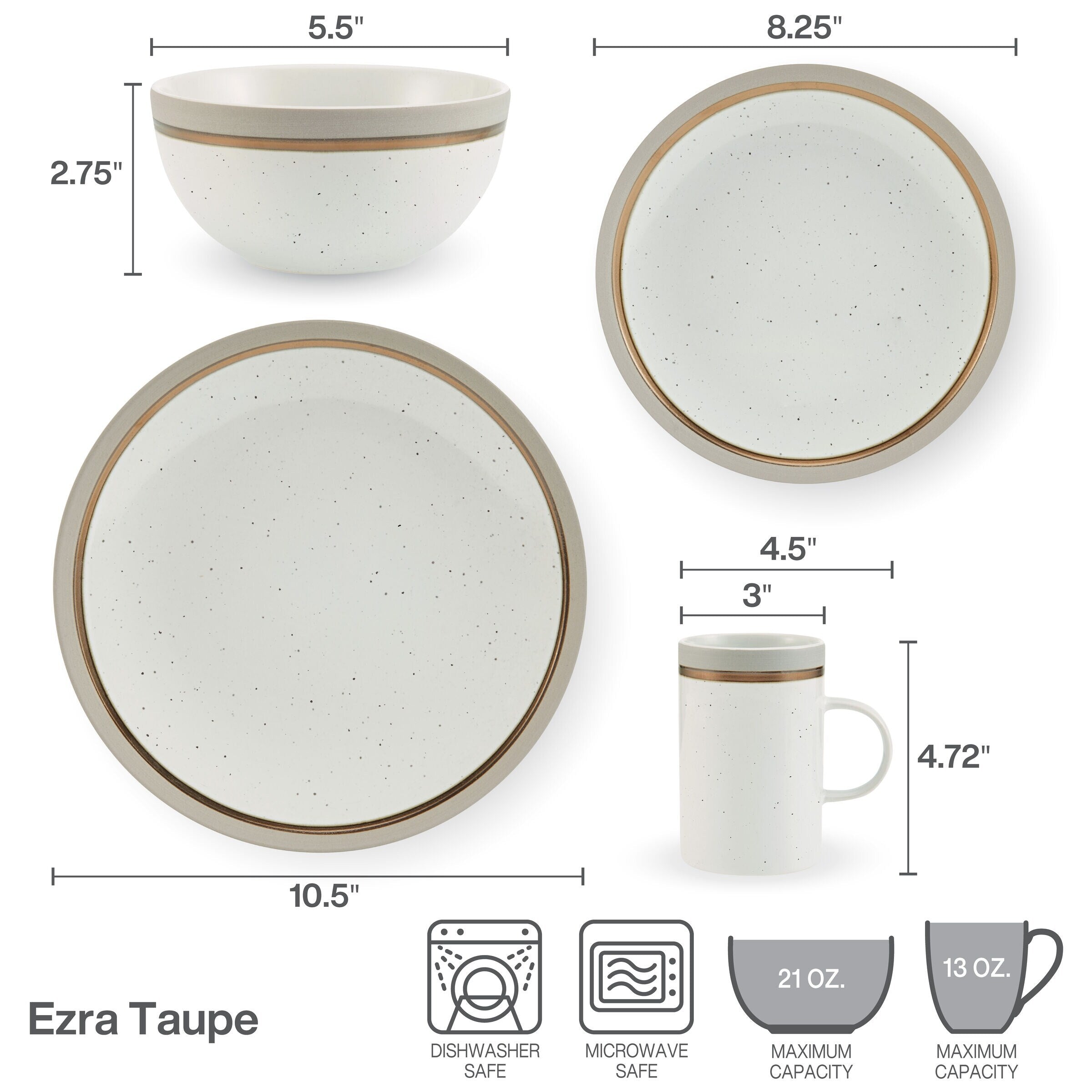 Pfaltzgraff Ezra Taupe 16-Piece Dinnerware Set, Service for 4 - 16PC