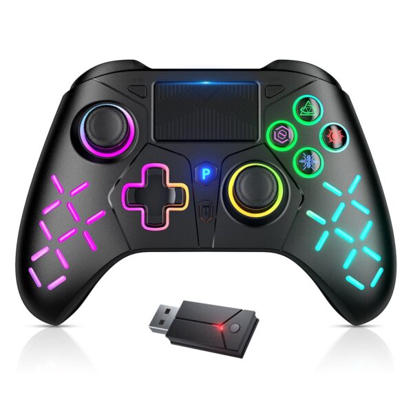 Wireless Controller for P5 with Adapter Compatible with P-5 - P4 Controller with Dual Vibration, Six-Axis Sensor, for P4/P4 Pro/P4 Slim/PC